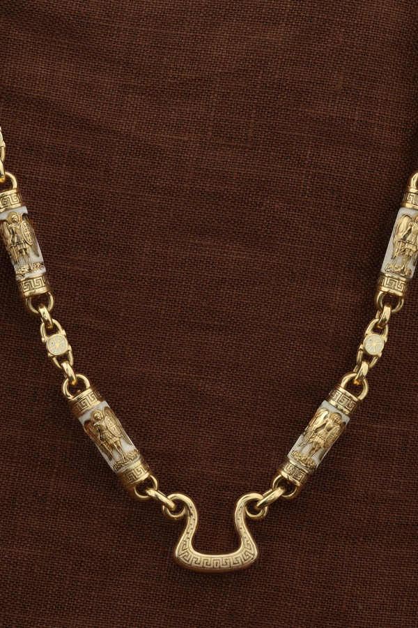 Цепь из лимонного золота c эмаль и бивнем мамонта