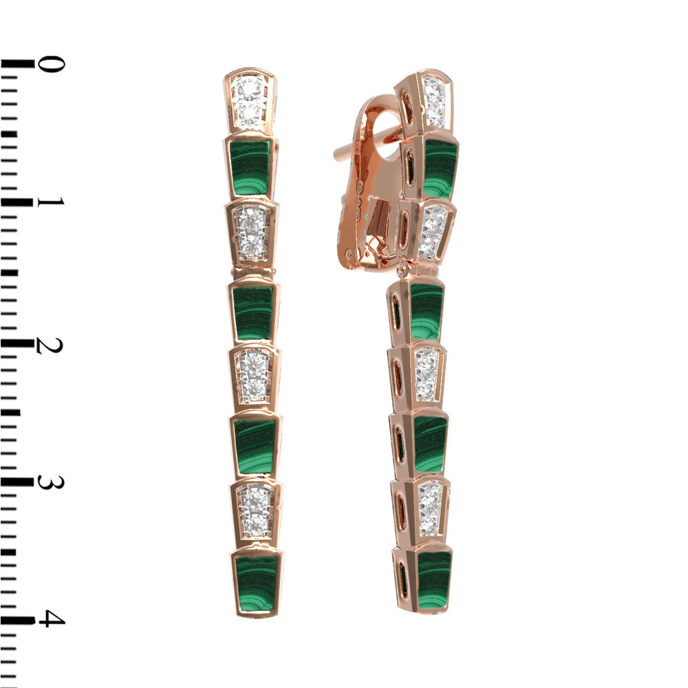 Серьги из золота c бриллиантами и малахитом