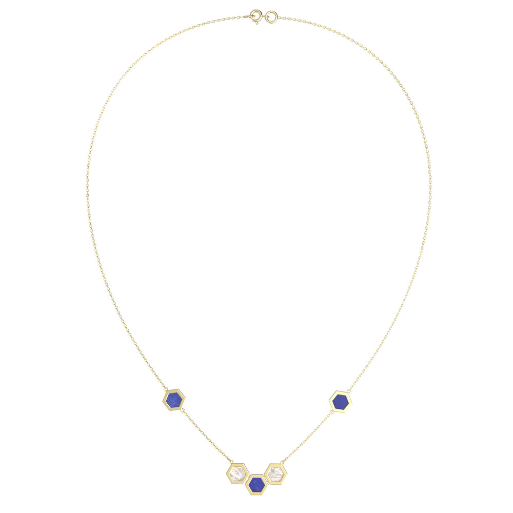 Колье из лимонного золота c лазуритом и перламутром