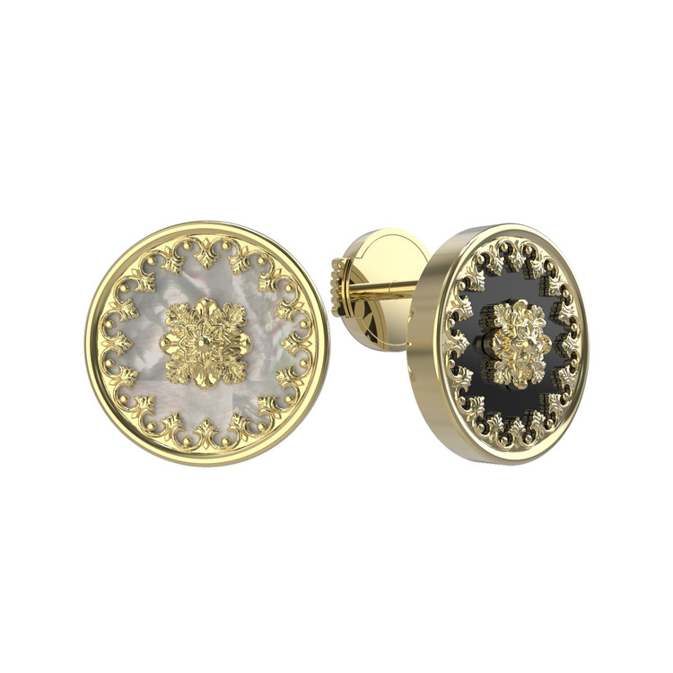 Серьги из лимонного золота c ониксом и перламутром