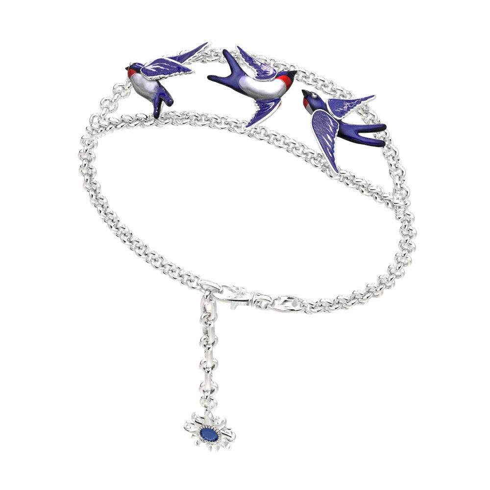 Браслет из белого золота c эмаль и сапфиром