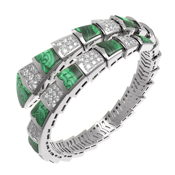 Браслет из белого золота c бриллиантами и малахитом