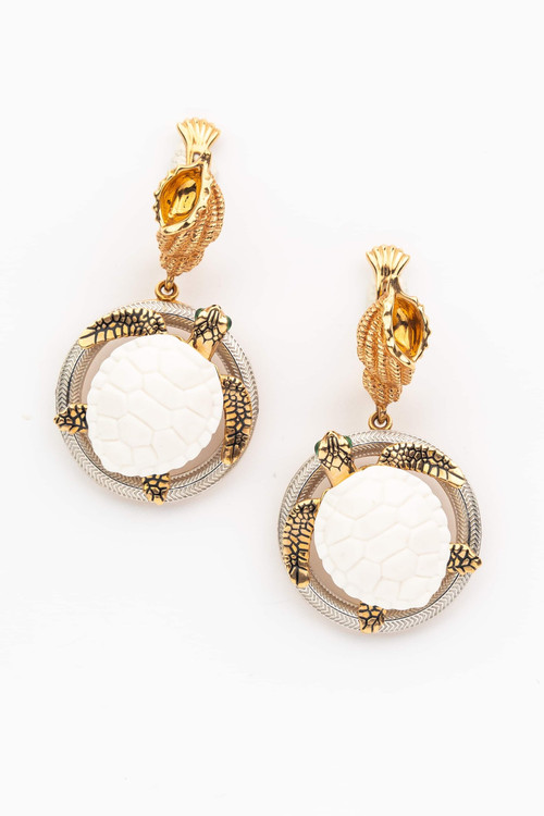 Серьги из золота c эмаль и бивнем мамонта