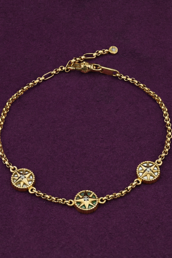 Браслет из лимонного золота c бриллиантами, малахитом и перламутром