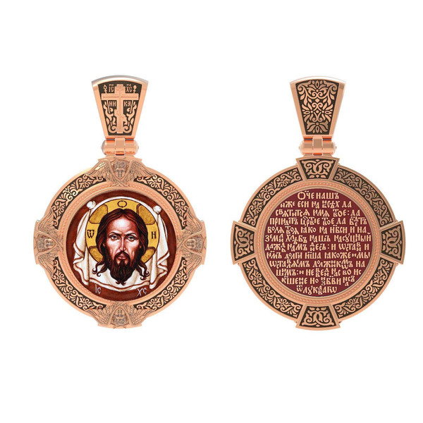 Образок из золота c эмаль , иконописью и темперой