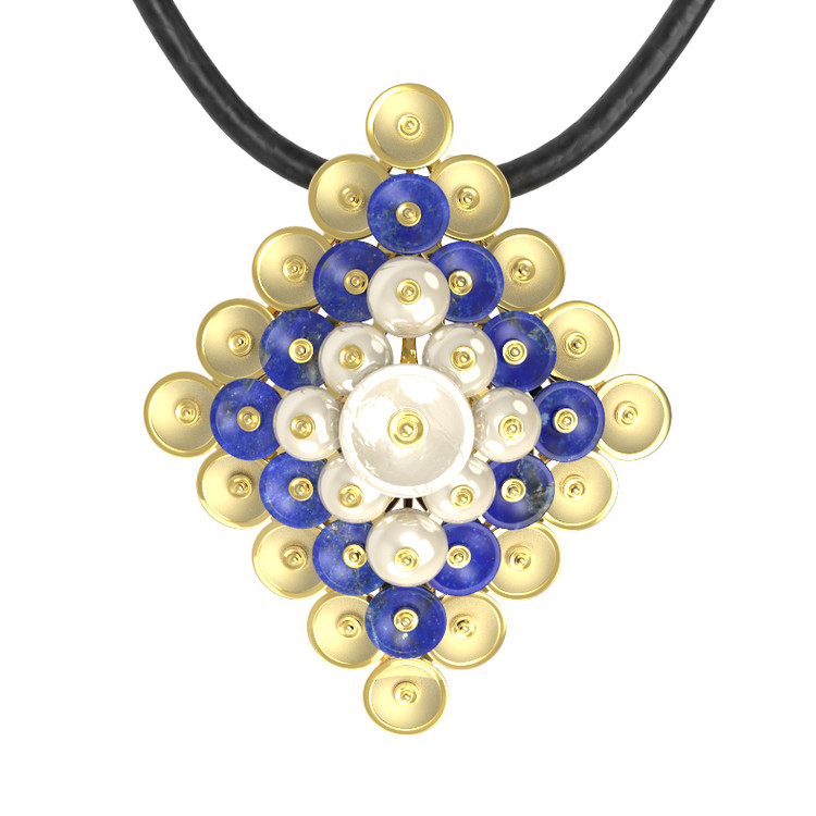 Подвеска из лимонного золота c лазуритом и перламутром