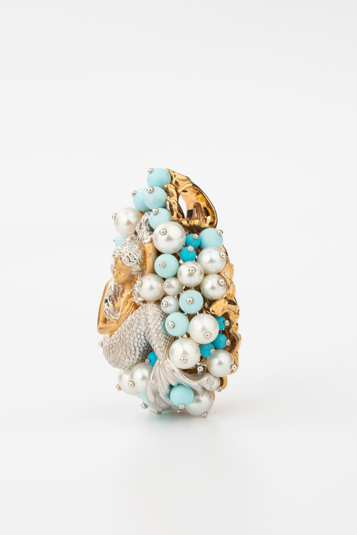 Подвеска из золота c жемчугом и бирюзой