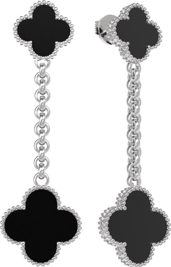 Серьги из белого золота c ониксом