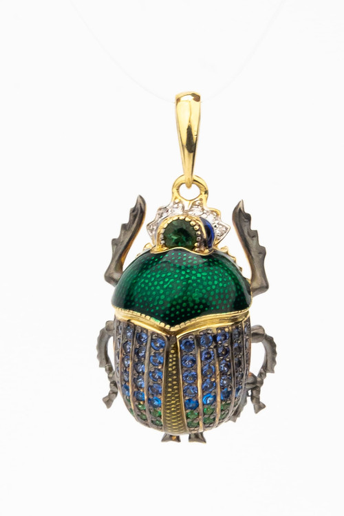 Подвеска из лимонного золота c эмаль , фианитом, турмалином и сапфиром