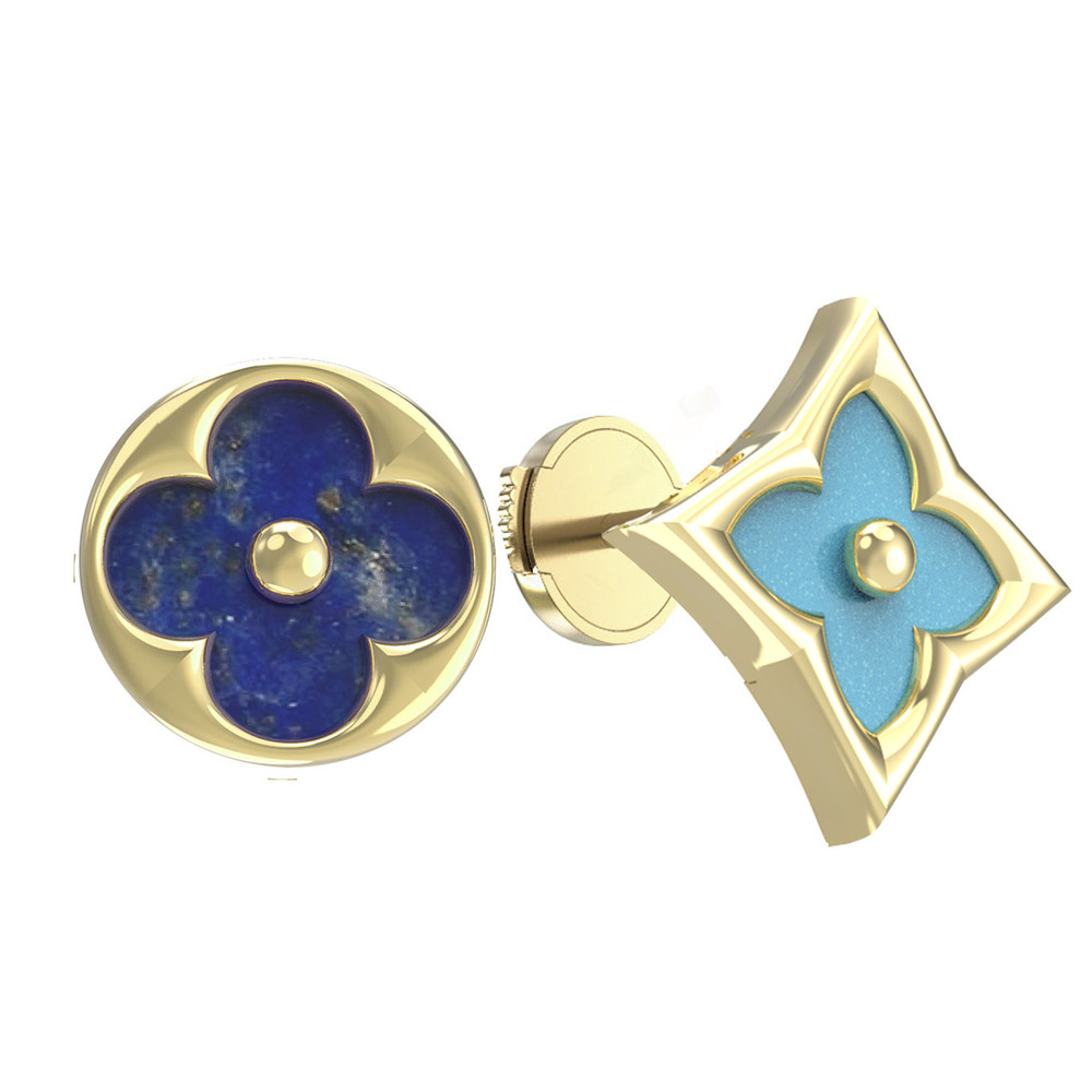 Серьги из лимонного золота c бирюзой и лазуритом
