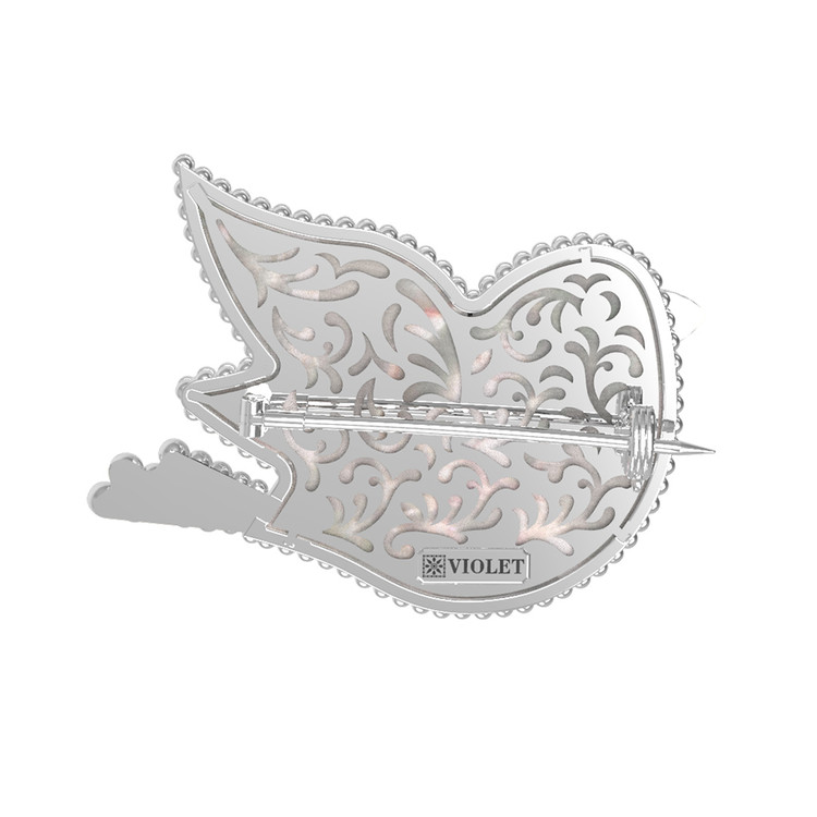 Брошь из белого золота c эмалью и перламутром