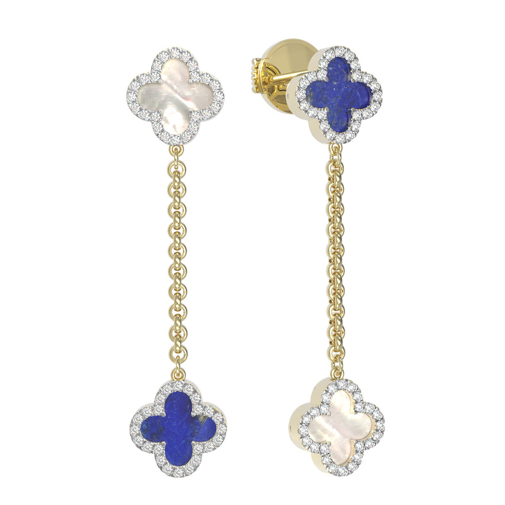 Серьги из лимонного золота c бриллиантами, лазуритом и перламутром