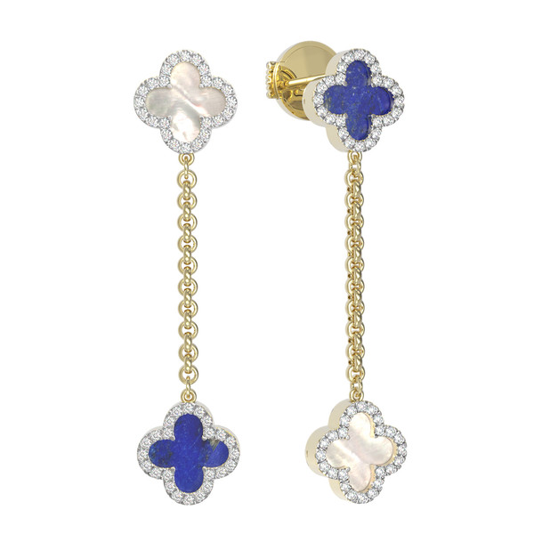 Серьги из лимонного золота c бриллиантами, лазуритом и перламутром