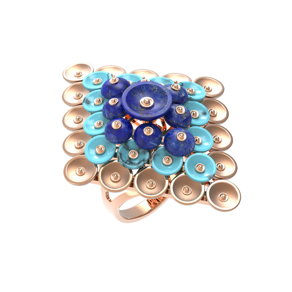 Кольцо из золота c бирюзой и лазуритом