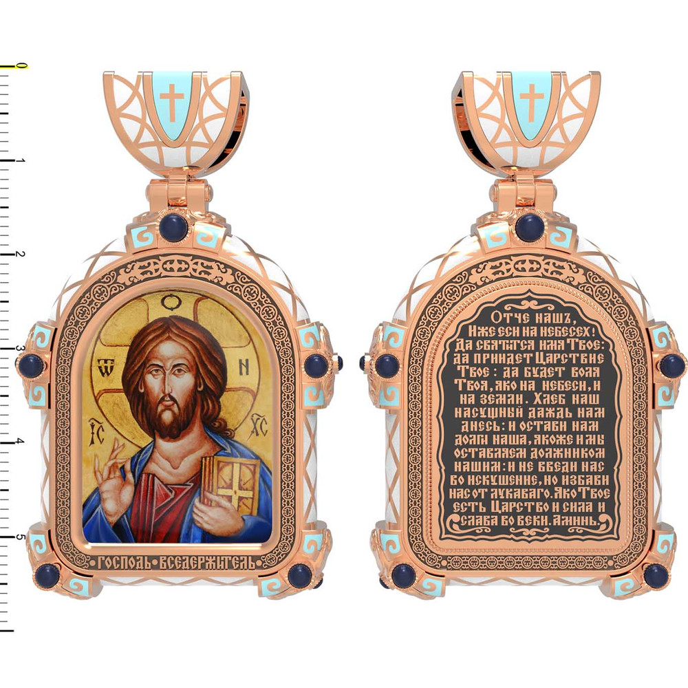 Образок из золота c эмаль , иконописью и темперой