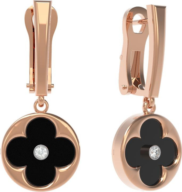 Серьги из золота c бриллиантами и ониксом