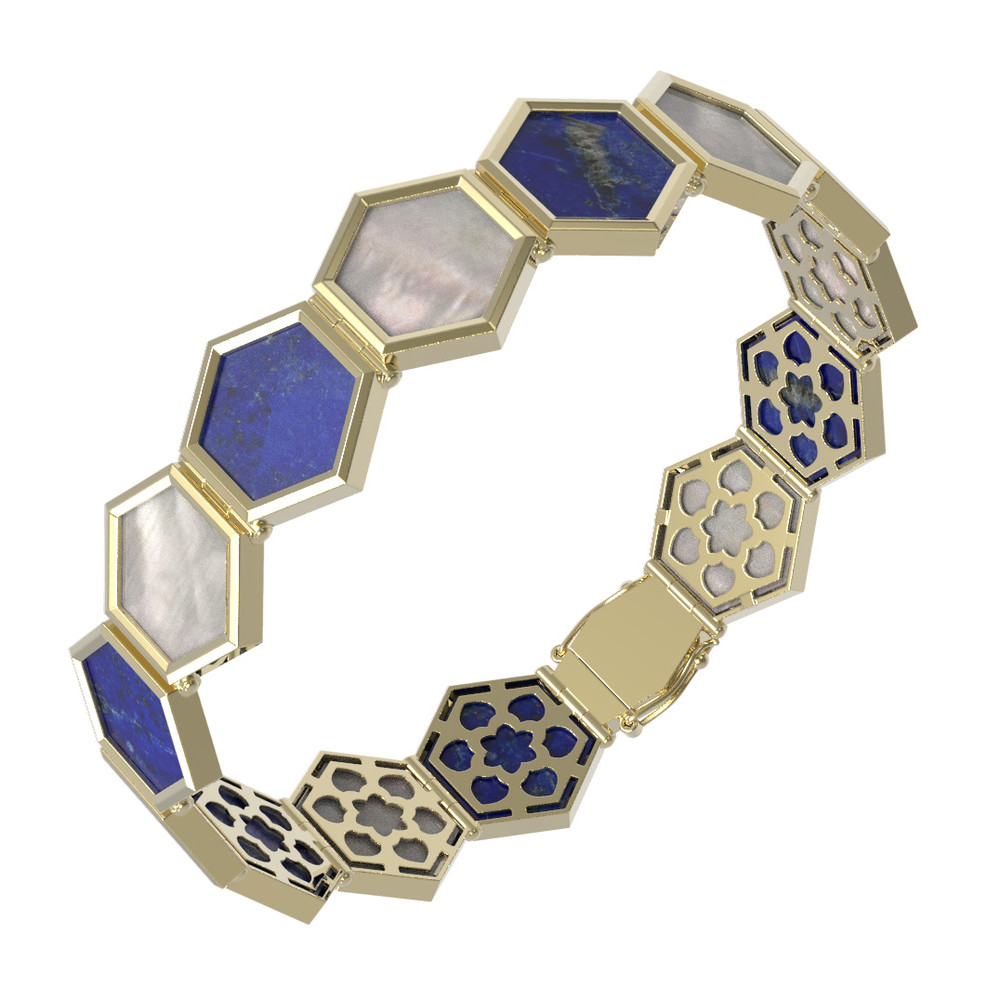 Браслет из лимонного золота c лазуритом и перламутром