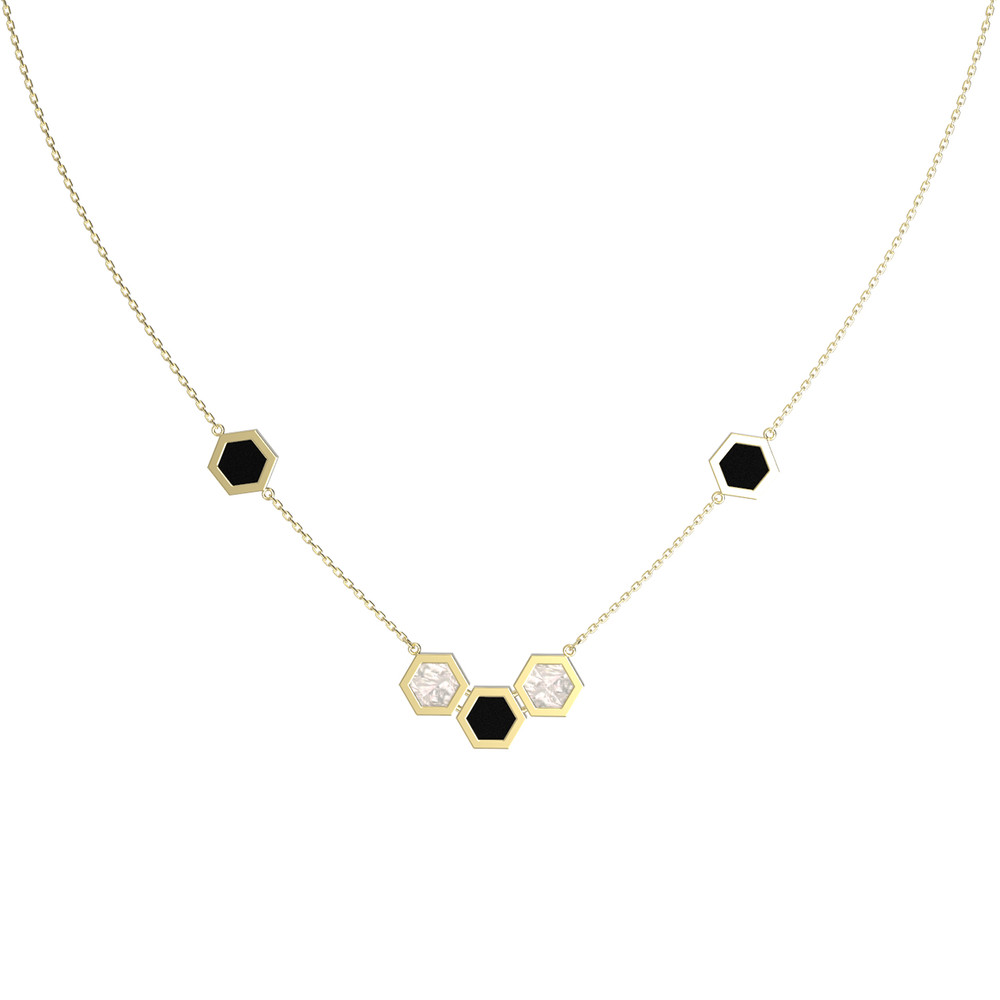 Колье из лимонного золота c ониксом и перламутром