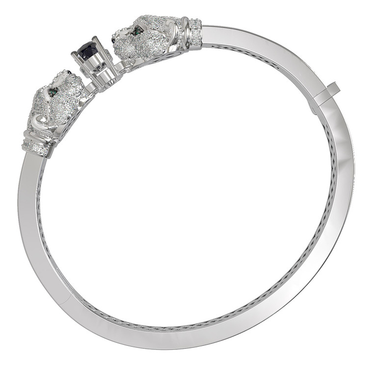 Браслет из белого золота c бриллиантами, сапфиром и изумрудом