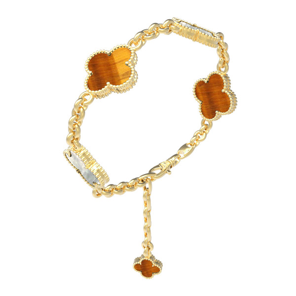 Браслет из лимонного золота c тигровым глазом и перламутром