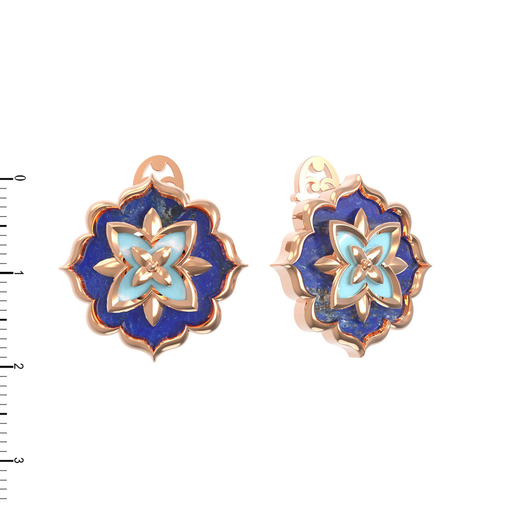Серьги из золота c бирюзой и лазуритом
