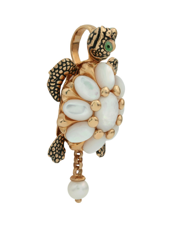 Подвеска из золота c эмаль , жемчугом и перламутром