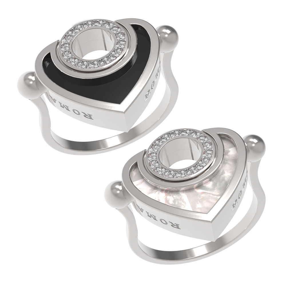 Кольцо из белого золота c бриллиантами, ониксом и перламутром