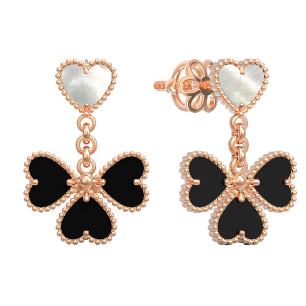 Серьги из золота c ониксом и перламутром