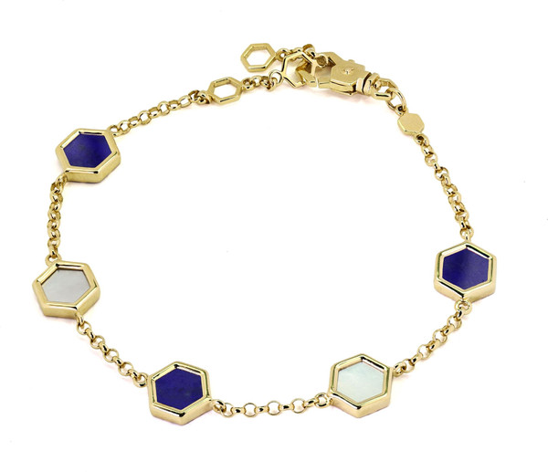 Браслет из лимонного золота c лазуритом и перламутром