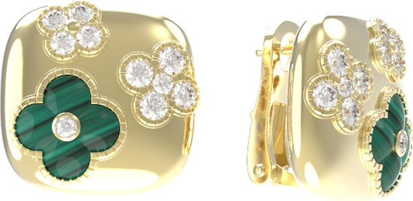 Серьги из лимонного золота c бриллиантами и малахитом