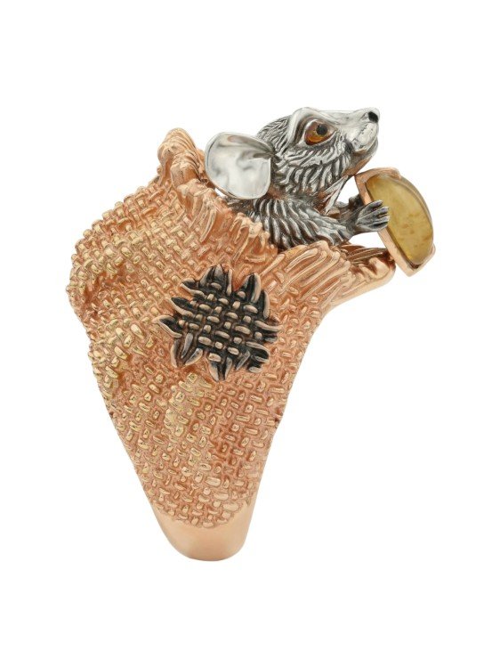 Кольцо из золота c эмаль и янтарём