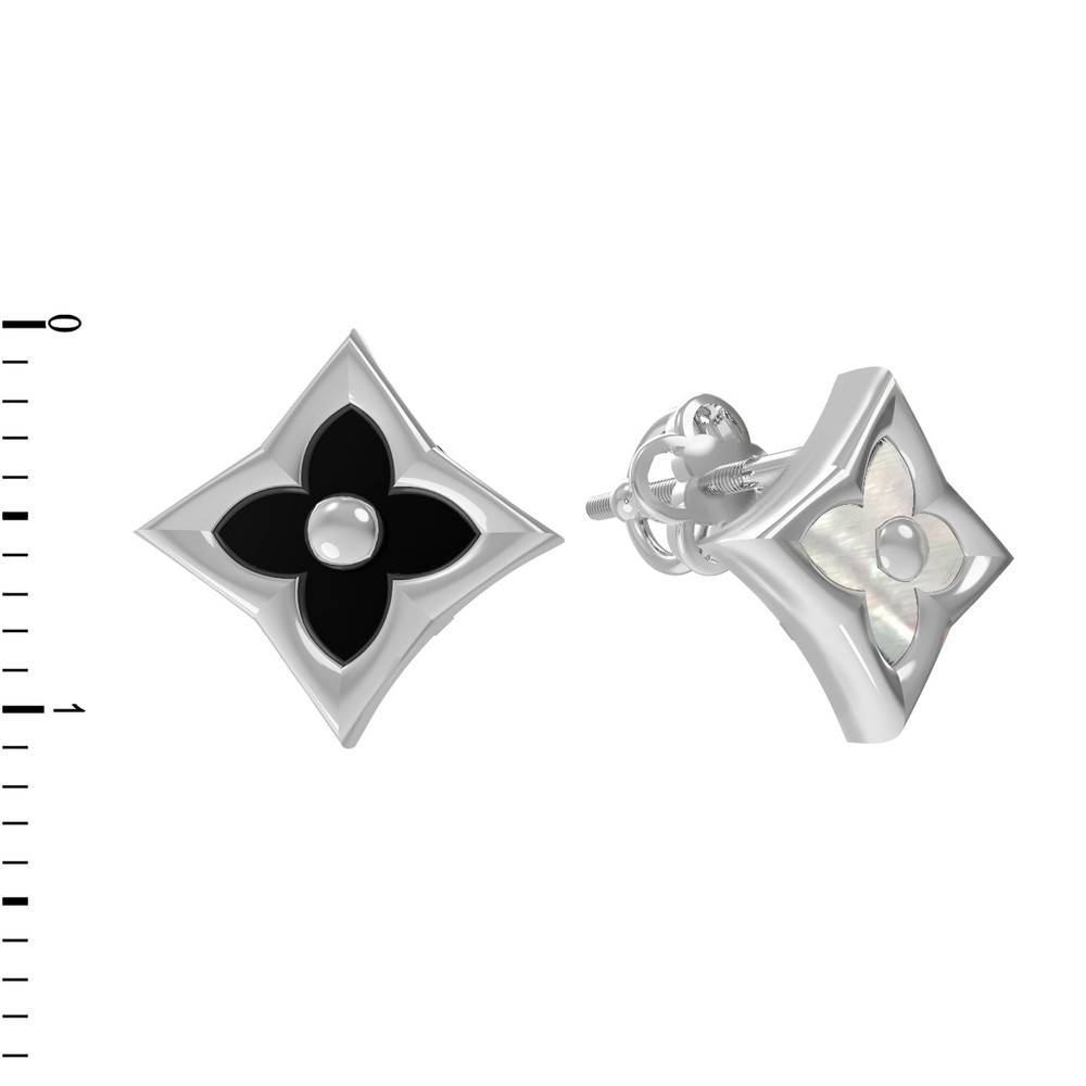 Серьги из белого золота c ониксом и перламутром