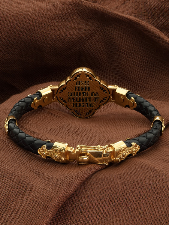 Браслет из лимонного золота c шнурком и ониксом