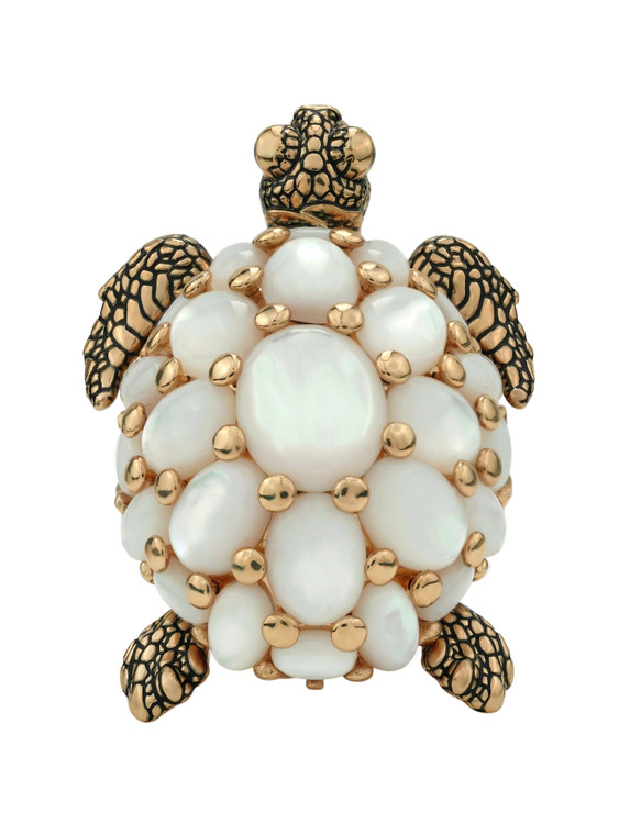 Кольцо из золота c эмалью и перламутром