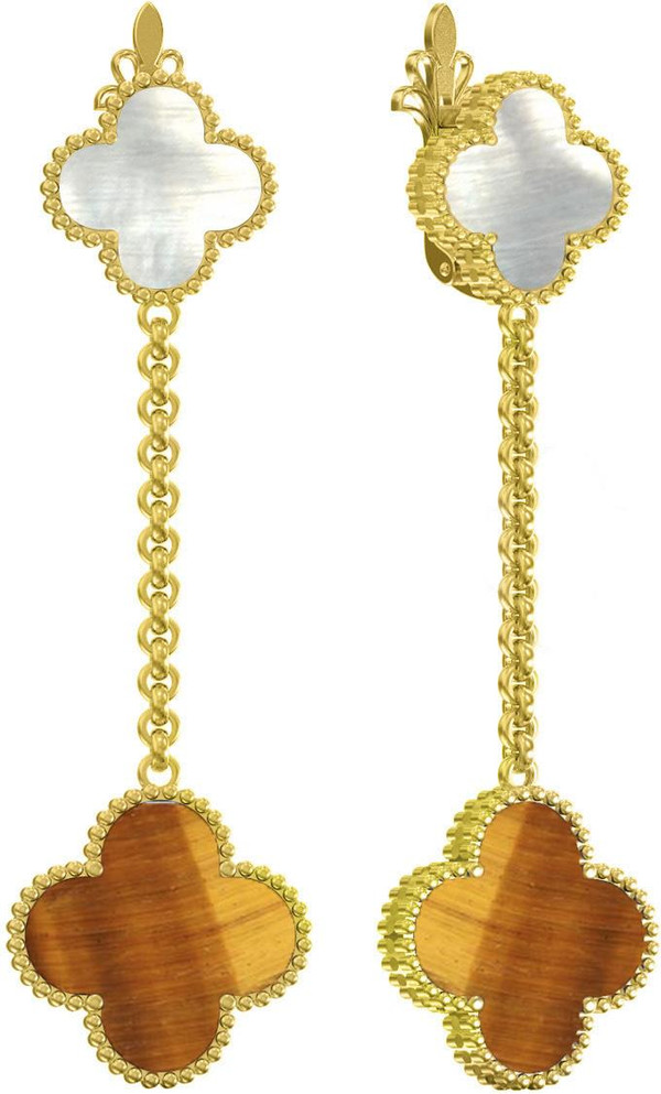 Серьги из лимонного золота c тигровым глазом и перламутром