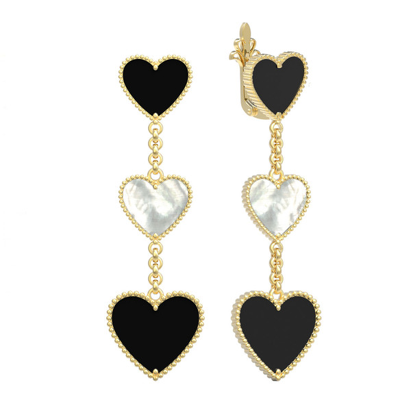 Серьги из лимонного золота c ониксом и перламутром