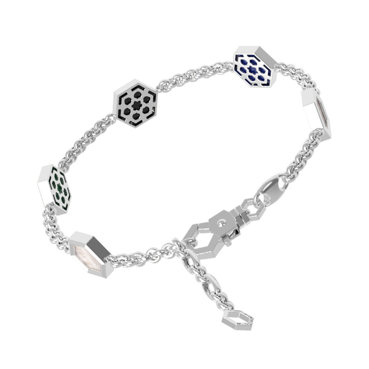 Браслет из белого золота c ониксом, лазуритом, малахитом и перламутром