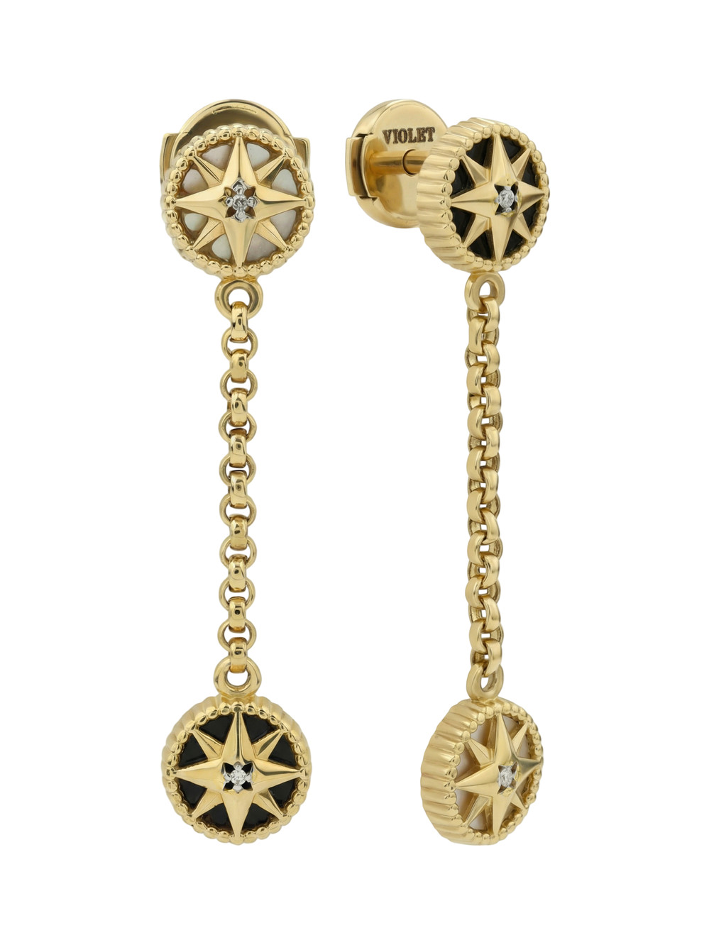 Серьги из лимонного золота c бриллиантами, ониксом и перламутром