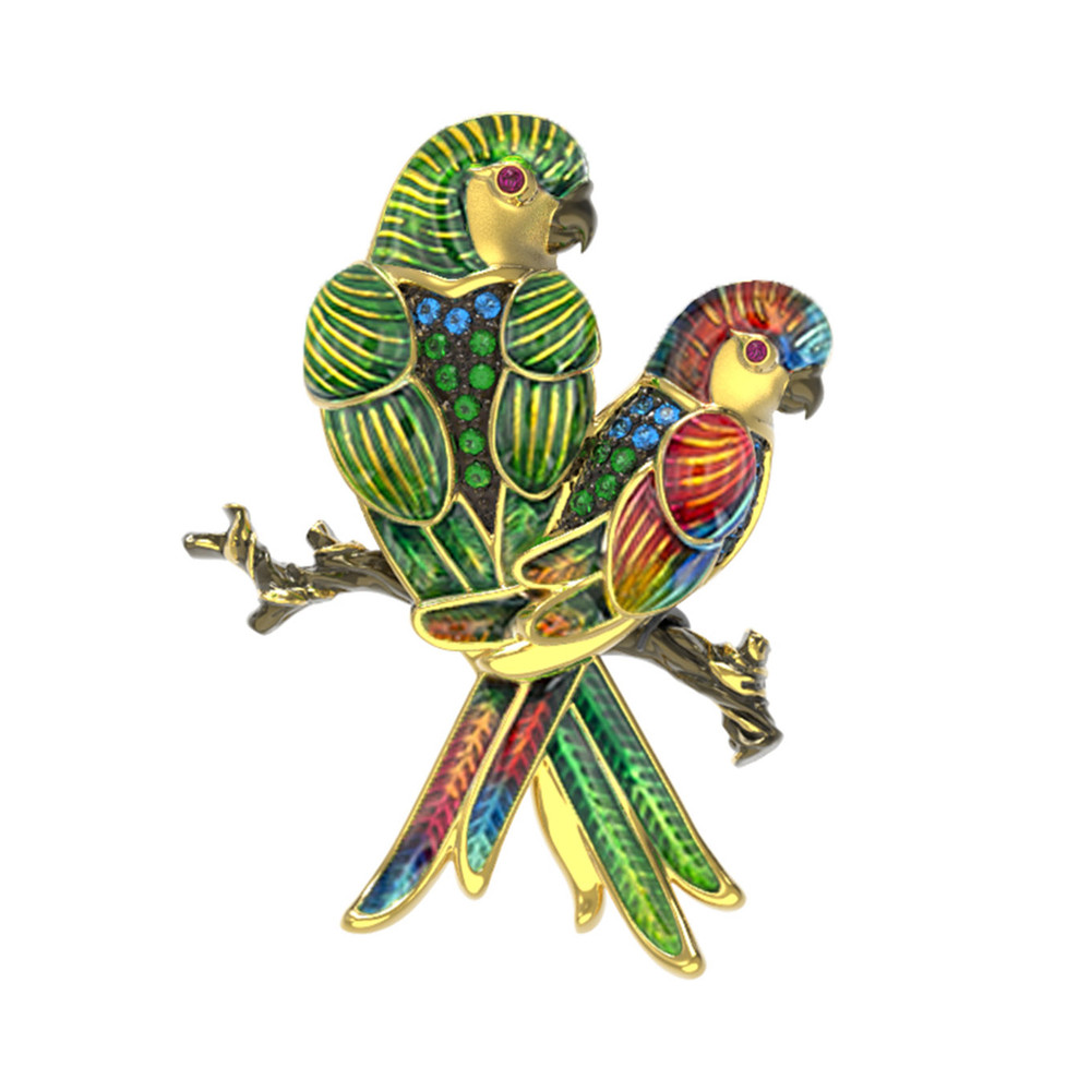 Брошь из лимонного золота c эмаль и фианитом