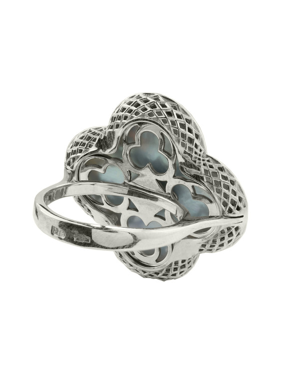 Кольцо из белого золота c эмалью и перламутром