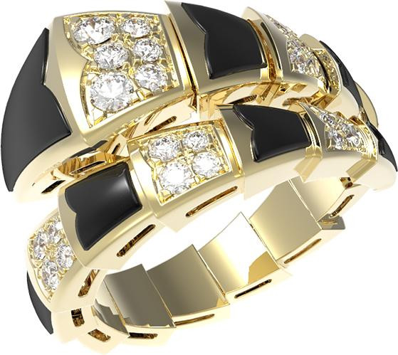 Кольцо из лимонного золота c бриллиантами и ониксом