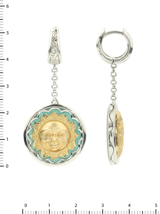 Серьги из белого золота c бирюзой и лазуритом