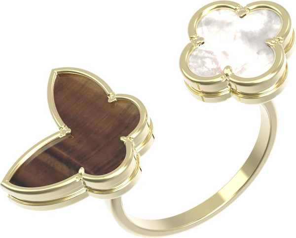 Кольцо из лимонного золота c тигровым глазом и перламутром