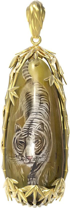 Подвеска из лимонного золота c росписным янтарём