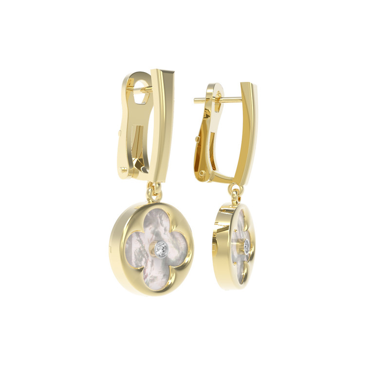 Серьги из лимонного золота c бриллиантами и перламутром