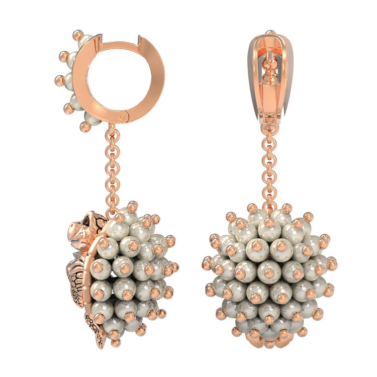 Серьги из золота c эмаль и жемчугом