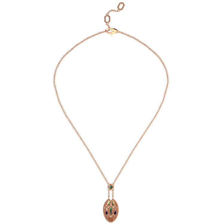 Колье из золота c бриллиантами, сапфиром и малахитом