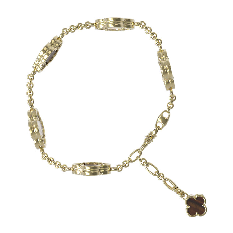 Браслет из лимонного золота c тигровым глазом и перламутром