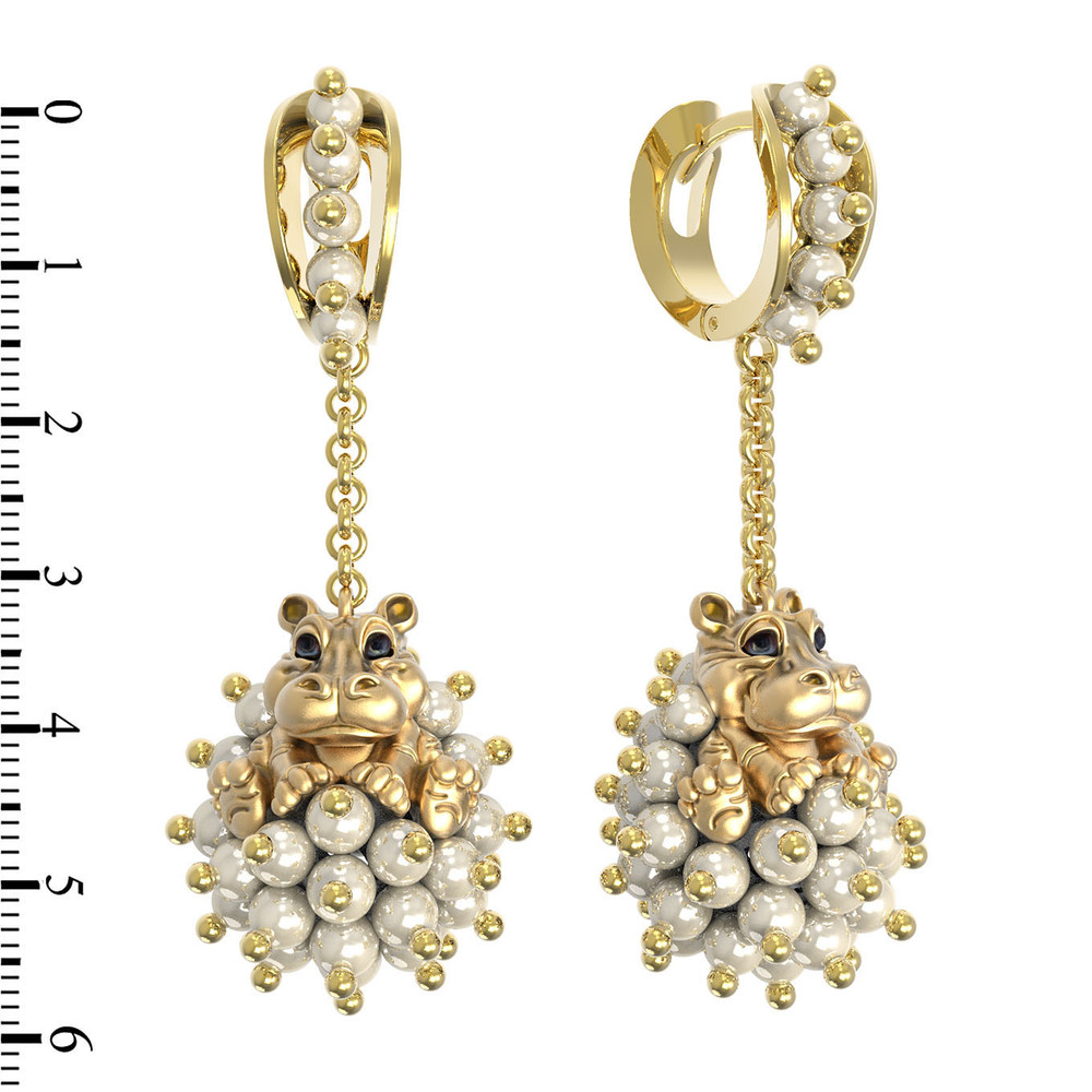 Серьги из лимонного золота c эмалью и жемчугом