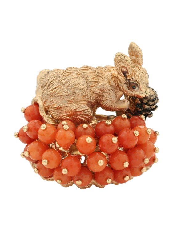 Кольцо из золота c эмалью и кораллом